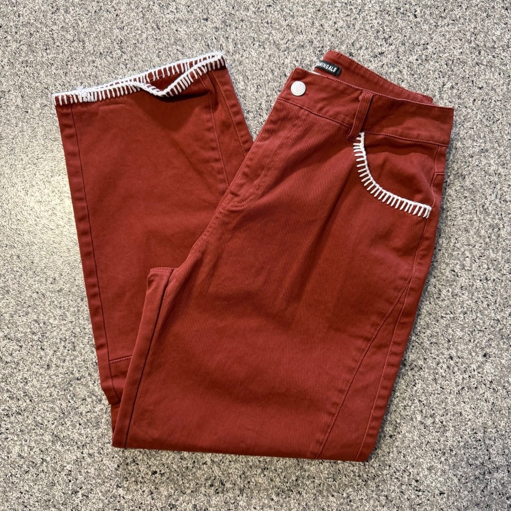Flamingals Pants Womens S 25x25 High Rise Barrel Jeans Thick Stitched Loose